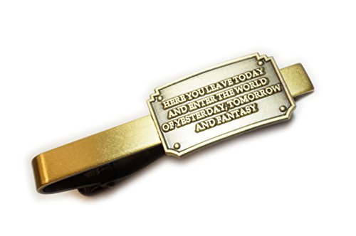 Here You Enter Tie Bar Clip with Fantasy Quote Design, Antique Gold Finish, 1 Inch Wide, Professional Suit Accessory