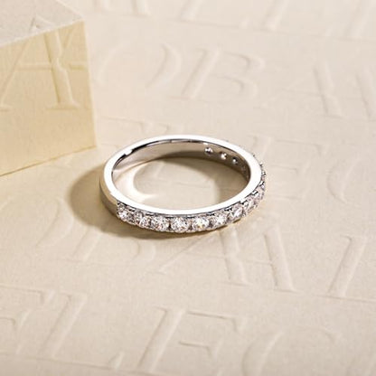 Cubic Zirconia Eternity Band Ring Round Cut/Cushion Cut 5A Grade D Color Simulant Diamond CZ Wedding Band Promise Anniversary Ring for Women - color: Wedding Band