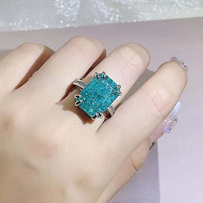Sterling Silver Classic Temperament Ice Flower Gem Ring Fashion Wide-faced Cubic Zircon Oxide Ring Women's Jewelry - size: US Code 10