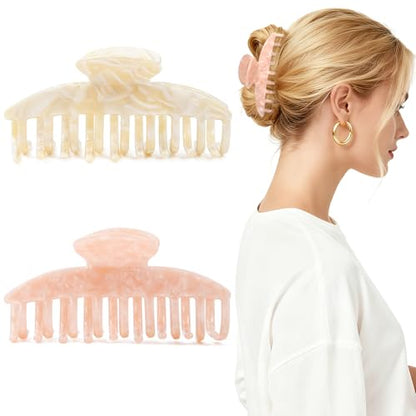 2 Pack Hair Claw Clips Women Large Tortoise Hair Clip French Design Barrettes Celluloid Leopard Print Accessories Jaw Clips for Thick Hair - color: Cream Square