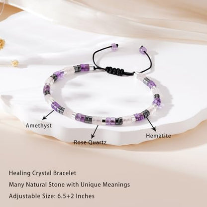 Healing Crystal Bracelet Jewelry Gifts for Women | Triple Protection/Stress Relief/New Beginnings/Good Luck/Empath Protection, Christmas, Birthday - color: Empath Protection