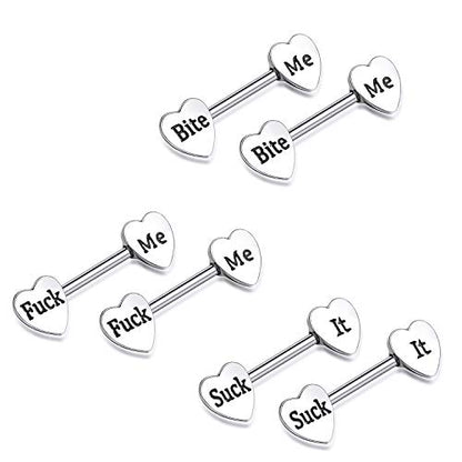 Hicarer 3 Pairs Women Breast Rings 14g Stainless Steel Breast Rings Tongue Barbell Heart Shape Body Piercing Jewelry - style: Classic Style