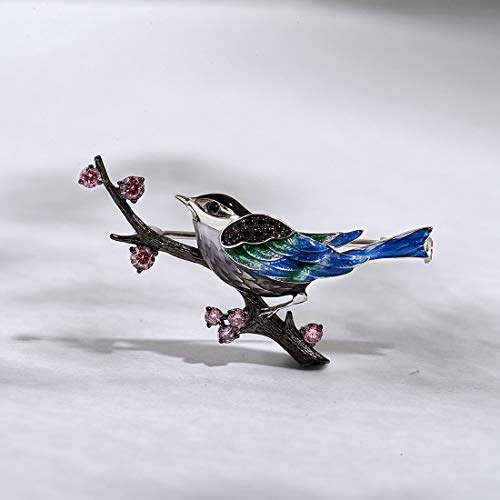 Santuzza 925 Sterling Silver Enamel Brooch Pin for Women - color: [A]Magpie