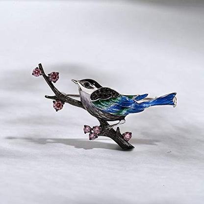 Santuzza 925 Sterling Silver Enamel Brooch Pin for Women - color: [A]Magpie