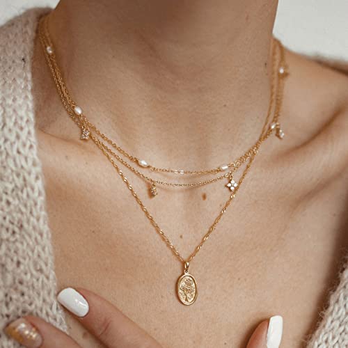 Tewiky Pendant Necklace for Women 14k Gold Plated Chain Choker Necklaces | Dainty Necklaces,Aesthetic Simple Necklace,Jewelry Gifts for Women - color: cross cz choker gold