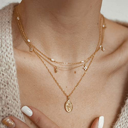 Tewiky Pendant Necklace for Women 14k Gold Plated Chain Choker Necklaces | Dainty Necklaces,Aesthetic Simple Necklace,Jewelry Gifts for Women - color: cross cz choker gold