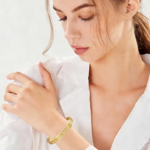 YBMYCM Gold Silver Stackable Bracelets for Women, 18K Gold Plated Two-Toned Connected Bangles Trendy Elegant Jewelry Gift - color: Gold, size: Circumference: 7.5inch