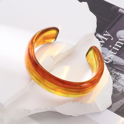 Firstmeet Wide Bold Open Cuff Acrylic Bangle - Oversized Statement Bracelet for Edgy Style - color: Amber