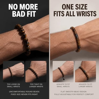 Natural Stone Beaded Bracelet for Men Women Boho Adjustable - color: Tiger Eye
