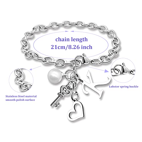 Initial A-Z Bracelets Gift for Women Girls Stainless Steel Chain Bracelet 26 Alphabet Jewelry Gifts for Birthday Anniversary Letter Bracelet Monogram Gifts for Sister Friend Girlfriends Mom 8.26 Inch - color: K
