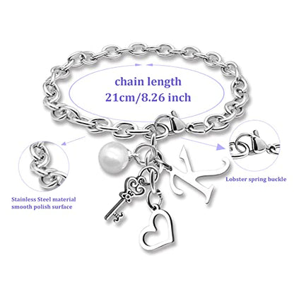 Initial A-Z Bracelets Gift for Women Girls Stainless Steel Chain Bracelet 26 Alphabet Jewelry Gifts for Birthday Anniversary Letter Bracelet Monogram Gifts for Sister Friend Girlfriends Mom 8.26 Inch - color: K