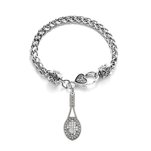 Silver Customized Charm Bracelet with Cubic Zirconia Jewelry - style: Tennis Racket
