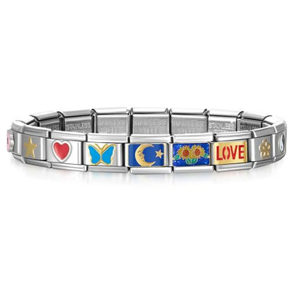 Stainless Steel Italian Charm Bracelet, 18 Link Starter Bracelet 9mm Charms | Italian Charm Bracelet with 9Pcs/20Pcs Charms and Opening Tools, Classic 9mm Modular Charm, Personalized Jewelry Gift - color: A-Silver