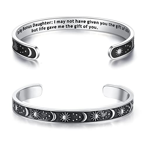 TONY & SANDY Inspirational Bracelets for Women Teen Girls Personalized Gifts for Daughter Granddaughter Mom Sister Friends Stainless Steel Engraved Cuff Birthday Easter Christmas - style: A - Bonus Daughter Gifts - Sun & Moon - I may not have given you th