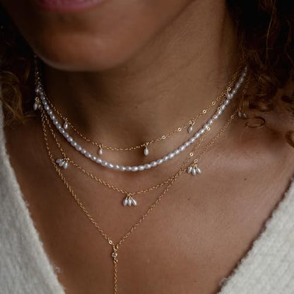 Pearl Necklaces for Women Trendy, Dainty Beaded Choker Necklace, 14K Gold Plated Station Chain, Simple Layering Wedding Prom Jewelry Gift - color: Gold Triple Pearl Station