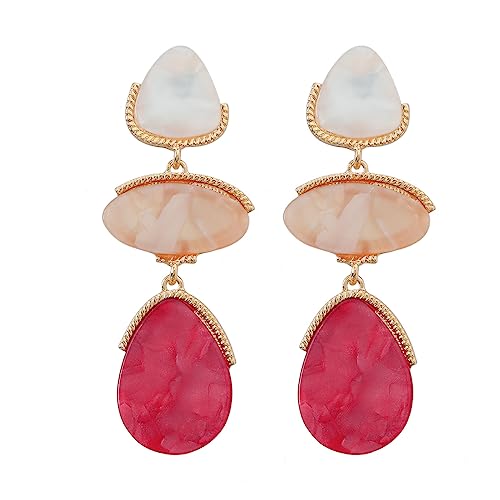 Acrylic Geometric Earrings Multilayer Resin Earrings Long Drop Dangle Earrings Acetate Tassel Earrings Long Pink Cute Jewelry Design for Women - color: Red