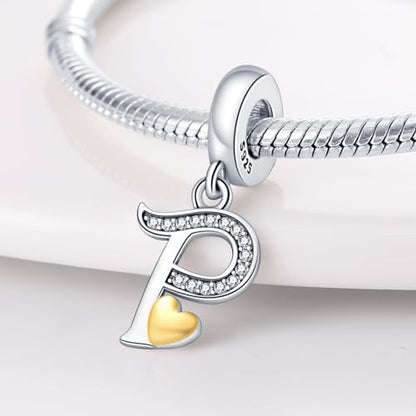 HappyStar Sterling Silver Letter Charms for Bracelets Alphabet Initial Dangle Charms Bead fit Pandora Bracelets Jewelry Gifts for Women - color: Letter charms P