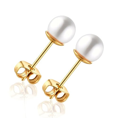 Titanium Ball Earrings Hypoallergenic Studs for Women Men Sensitive Ears Black 3mm 4mm 5mm Titanium Backs - style: 6mm pearl GD
