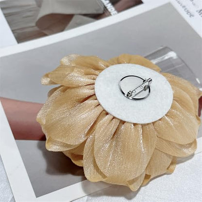 Flash Camellia Flower Brooch Pin for Women Men Elegant Texture Fabric Dahlia Rose Floral Brooches Lapel Pins Dainty Wedding Holiday Party Costume Dress Accessories Jewelry - color: Light Gold-Tone