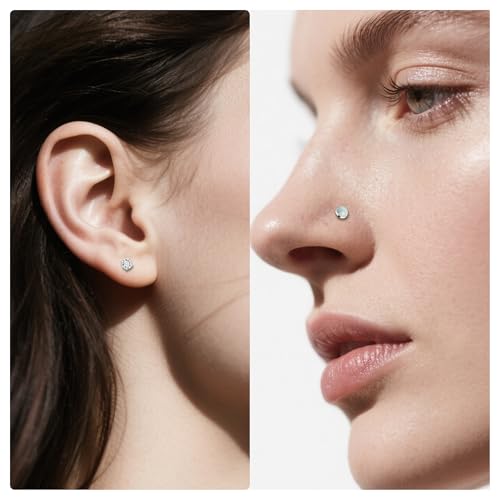 Vsnnsns 14K Gold Plated 16G 18G 20G Threadless Nose Rings Studs Flat Back Earrings Stainless Steel Tragus Helix Conch Earrings Stud Snake Bite Lip Rings Labret Medusa Piercing Jewelry for Women Men - color: Silver-18G-6MM 7MM 8MM 10MM Bar Lenght