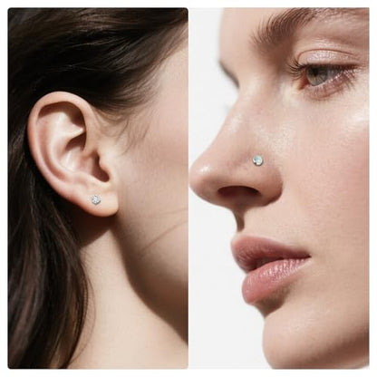 Vsnnsns 14K Gold Plated 16G 18G 20G Threadless Nose Rings Studs Flat Back Earrings Stainless Steel Tragus Helix Conch Earrings Stud Snake Bite Lip Rings Labret Medusa Piercing Jewelry for Women Men - color: Silver-18G-6MM 7MM 8MM 10MM Bar Lenght