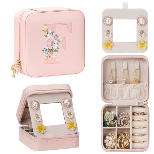 Enthralite Personalized Jewelry Box for Travel: A-Z Initial Gift for Girls | 26 Letter Choices Make Each Gift Personal - For Those Who Value Personal Touches - Birthday&Graduation&Flower Girl Gifts - color: Pink, size: F