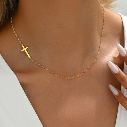 Gold Cross Women's Necklace 18K Gold Plated Stainless Steel Handmade Pearl Necklace Gold Paperclip Necklace, Fashion Jewelry Gifts - style: personalities