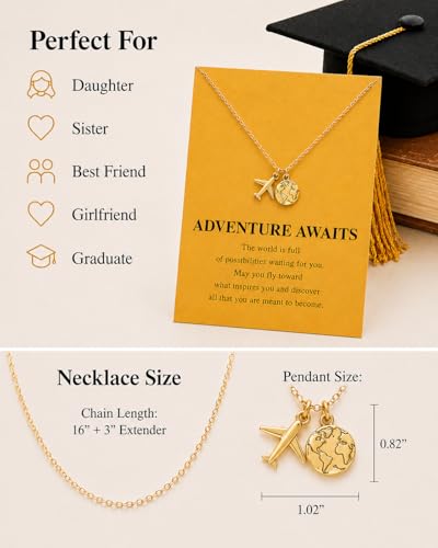 Zealmer Dainty 18K Gold Plated Compass World Map Pendant Necklace Graduation Gift for Friends - color: Anchor