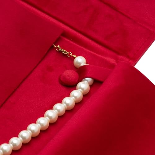 Velvet Necklace Jewelry Travel Folder Storage Display Case (Red) - color: Red