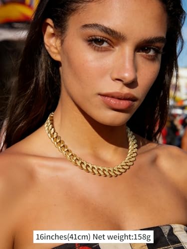 FindChic Cuban Link Chain Necklace for Women Men, Silver/Gold Plated Stainless Steel Solid Miami Curb Chain Hip Hop Punk Statement Jewelry, 5/12/14mm Width, 16/18/20 Inch Length, with Gift Box - color: 04. 12mm-Gold, size: 16inches
