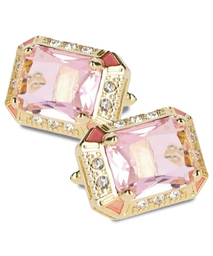 Big Rectangular Colored Crystal Cuff Links for Men – Tuxedo Suit Accessories, Cufflinks for Men - style: Pink/Gold
