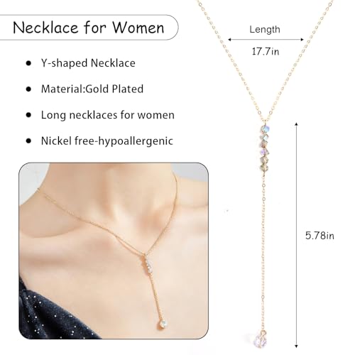 Necklace for Women, Dainty Long 14K Gold Y-Shaped Necklace Jewelry Trendy Beaded Layered Chain Drop Necklaces Jewelry Women Gifts - style: Chain Tassel