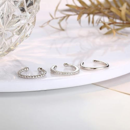 Ear Cuff Earrings for Women Trendy Non Piercing Hypoallergenic Cubic Zirconia Earrings Set Clip On Earrings Gifts - color: Silver