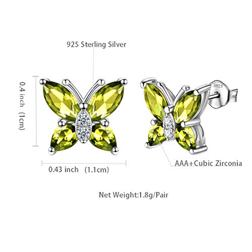 Butterfly Birthstone Stud Earrings - Women 925 Sterling Silver Butterflies Birthstone Stud Earrings Birthday Gift for Women - color: H.August