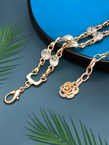 Women Rhinestone Crystal Waist Belts for Dress Adjustable Ladies Metal Chain Belts - size: 150CM/59.1IN, style: Gold-B