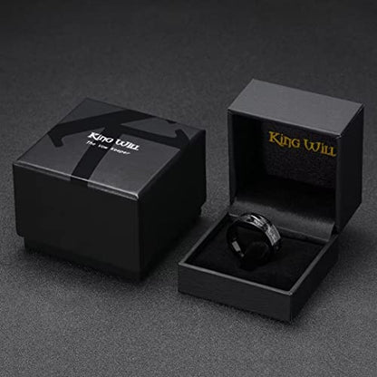 King Will Mens Wedding Band with Foils Inlay, Black/Silver/Gold Beveled Edge Glowstone Ring, 6mm/8mm Tungsten Carbide Rings Comfort Fit - color: Pipe Cut-Black&Silver-8mm