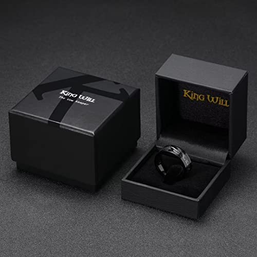 King Will Mens Wedding Band with Foils Inlay, Black/Silver/Gold | Black, 6mm/8mm, Beveled Edge, Comfort Fit, Glowstone Ring, Everyday Wear - color: Pipe Cut-Black&Silver-8mm