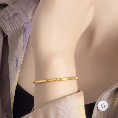 Dankadi Italy Smooth 3MM 4MM Round Snake Chain Bracelet Solid 925 Sterling Silver Men Women 6.3" 6.7" 7" 7.5" 8" 8.5" 9" 9.5" Bangle Charm Jewelry Gift - color: 3MM Gold, size: 6.3 inches