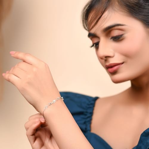 Dainty Celestial Holiday Layering American USA Patriotic Multi Open Lucky Stars Rock Star Bracelet For Women Teen Polished .925 Sterling Silver 7-7.5 Inch