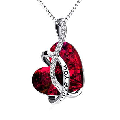 AOBOCO I Love You Sterling Silver 12 Birthstone Heart Pendant Necklace Embellished with Crystals from Austria, Mother's Day Anniversary Birthday Jewelry Christmas Gifts for Women Grandma Nana - color: C-January