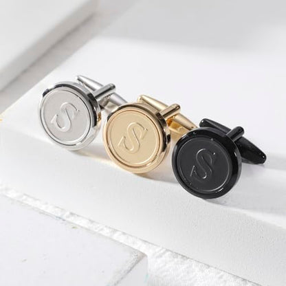 Initial Letter A-Z Cufflinks for Men Silver/Gold/Black Cufflinks 26 Alphabet Letter Copper Cufflinks for Formal Occasions Gifts Anniversary Business Wedding for Bridegroom Groomsmen - size: Black, style: Initial: S