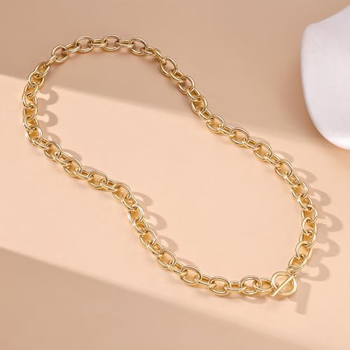CHESKY 14K Gold Plated Chunky Necklace for Women, Trendy Toggle Clasp | Statement Pendant Necklace, Layered Paperclip Chain, Toggle Clasp Design, Thick Gold Chain, Non Tarnish Everyday Jewelry - color: gold, style: paperclip