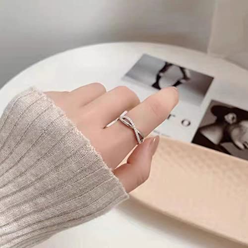 OOOPEL Sterling Silver Adjustable Ring S925 Silver Rings for Women Cubic Zirconia Twist Love Knot Dainty Ring Silver Minimalist Open Finger Rings Silver Thumb Sterling Silver Ring - color: figure eight ring CZ