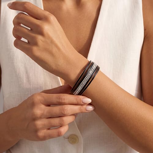 Edoneery Leather Wrap Bracelets for Women, Boho Layered Cuff Bangle | Multi-layer Leather Cuff, Daily wear, Stackable Bangle, Easy on-off, Western Jewelry Gifts for Women - color: Black-1