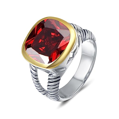 UNY JEWEL Twisted Cable Wire Two Tone Cusion Cut CZ Statement Ring Designer Inspired Fashion Love Antique Women Jewelry Gift - color: Red