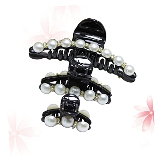 Snap Barrettes for Women Black Pearl Clips Fashion Style Hair Clip Set 3 Sizes Included