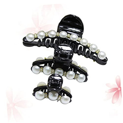 Snap Barrettes for Women Black Pearl Clips Fashion Style Hair Clip Set 3 Sizes Included