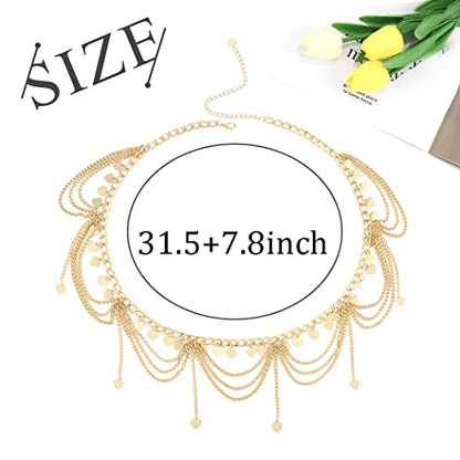 ELABEST Gold Waist Chain Layered Tassel Metal belly chain belt for women Fashion Costume Outfit Accessories