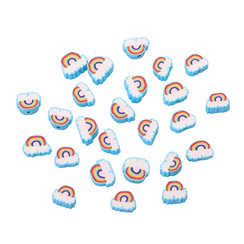 100pcs Blue Rainbow Polymer Clay Spacer Beads for Women Jewelry Making DIY Bracelet Necklace Hair Clip Accessories (Rainbow) - color: Rainbow