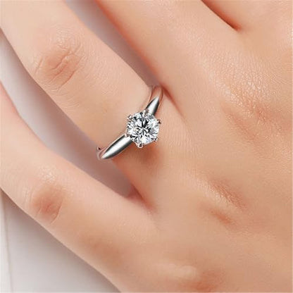LUSHE Moissanite Engagement Ring 1-2CT D Color VVS1 Clarity 925 Sterling Silver with 18K White Gold Plated Solitaire Moissanite Wedding Promise Rings for Women - color: 001-1 Carat